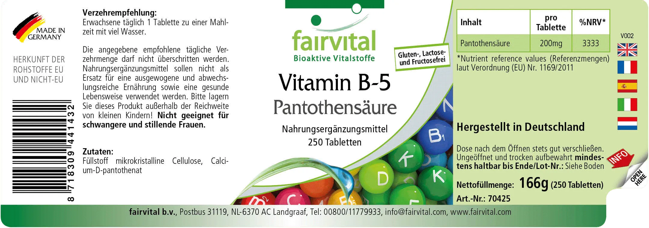 Vitamina B-5 ácido pantoténico 200mg - 250 comprimidos Vitamina B-5 ácido pantoténico 200mg - 250 comprimidos