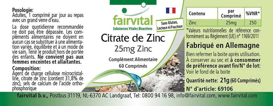 Zinkcitraat met 25 mg zink - 60 tabletten Zinkcitraat met 25 mg zink - 60 tabletten