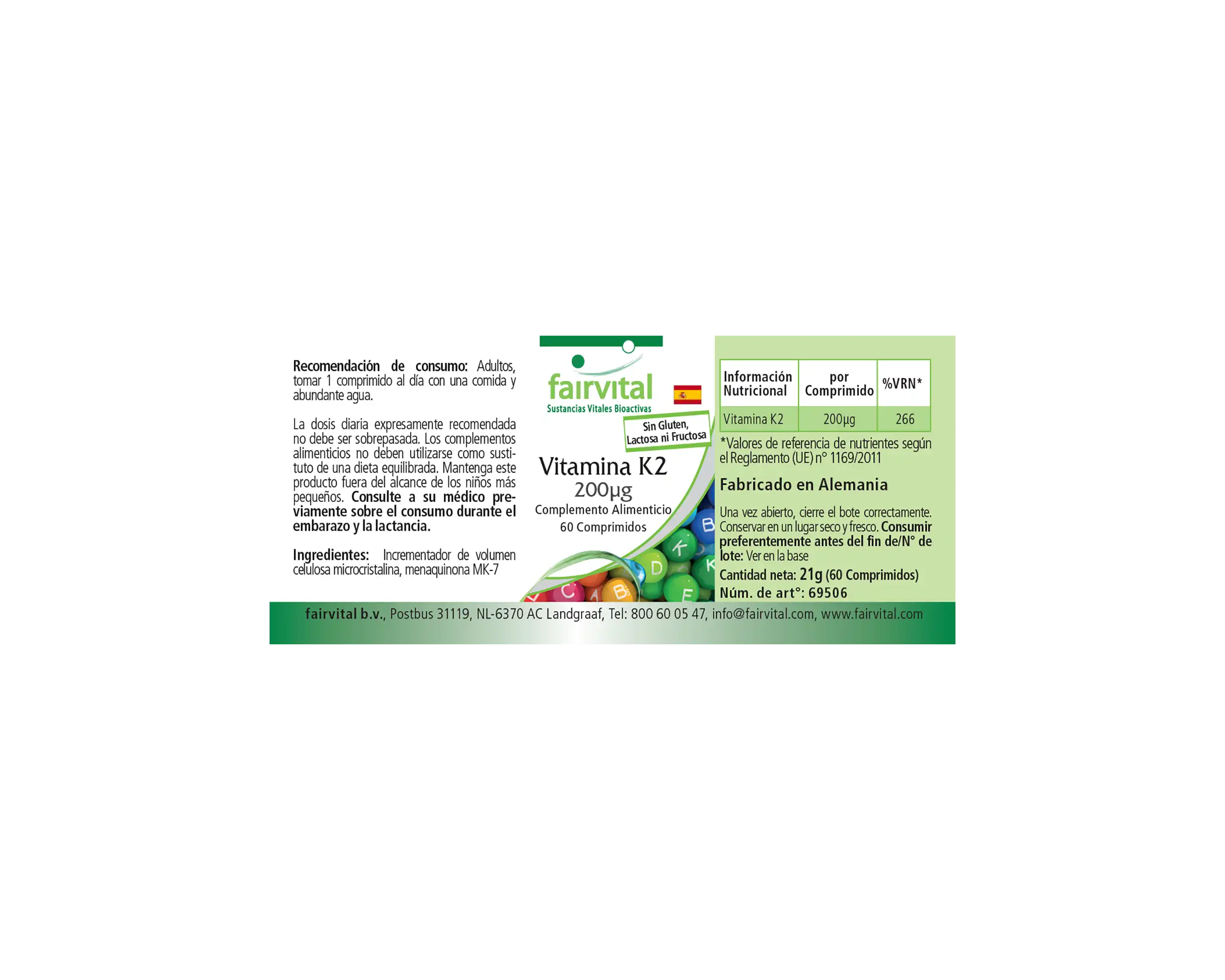 Vitamin K2 200µg - 60 Tabletten - für Knochen, Blutgerinnung - abgedeckter Bedarf - Hochdosiert und Vegan | Fairvital