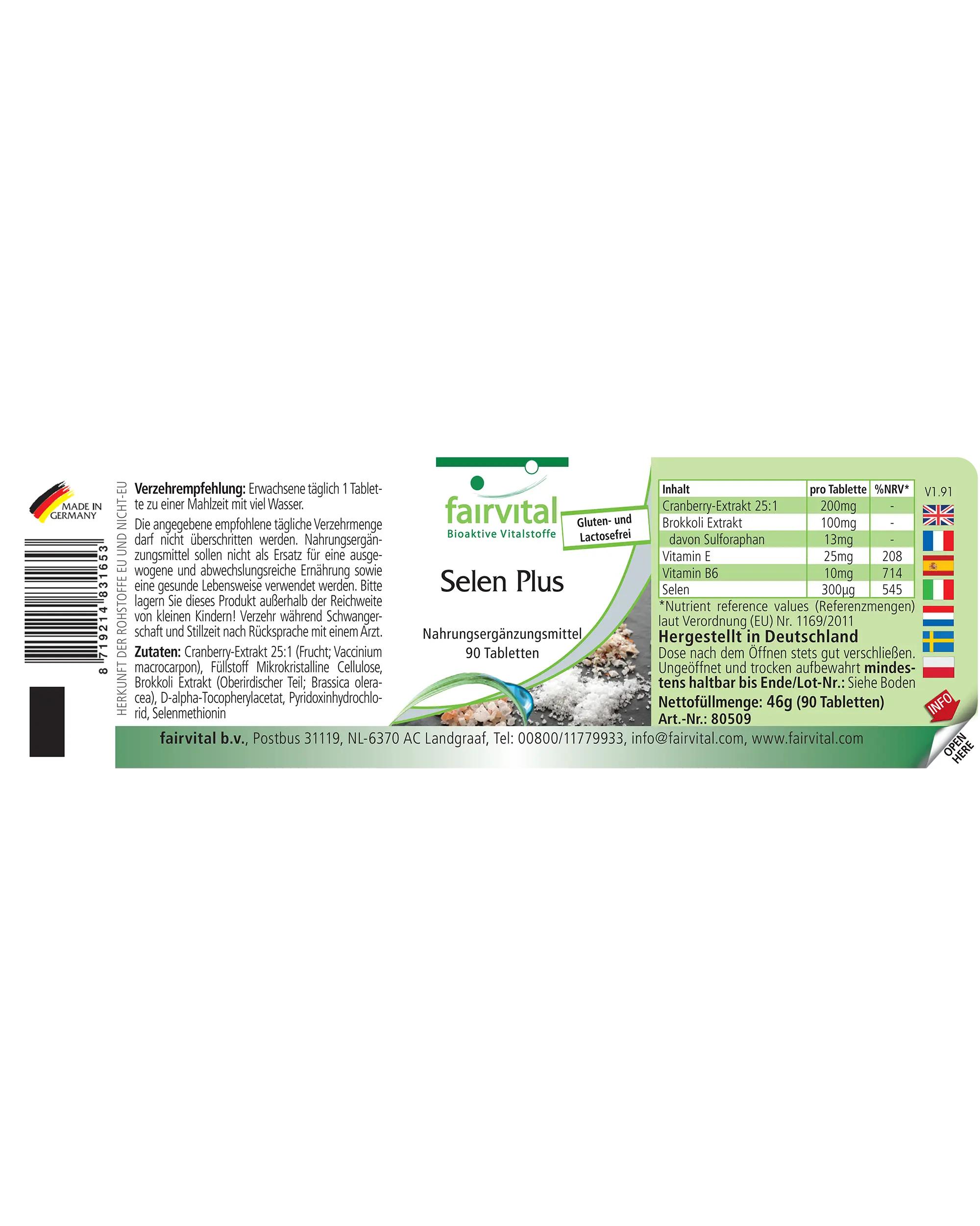 Sélénium Plus - 90 comprimés - Facile à avaler - Avec vitamine E et vitamine B6 - Pour la thyroïde, le sang et le système immunitaire - Vegan | Fairvital