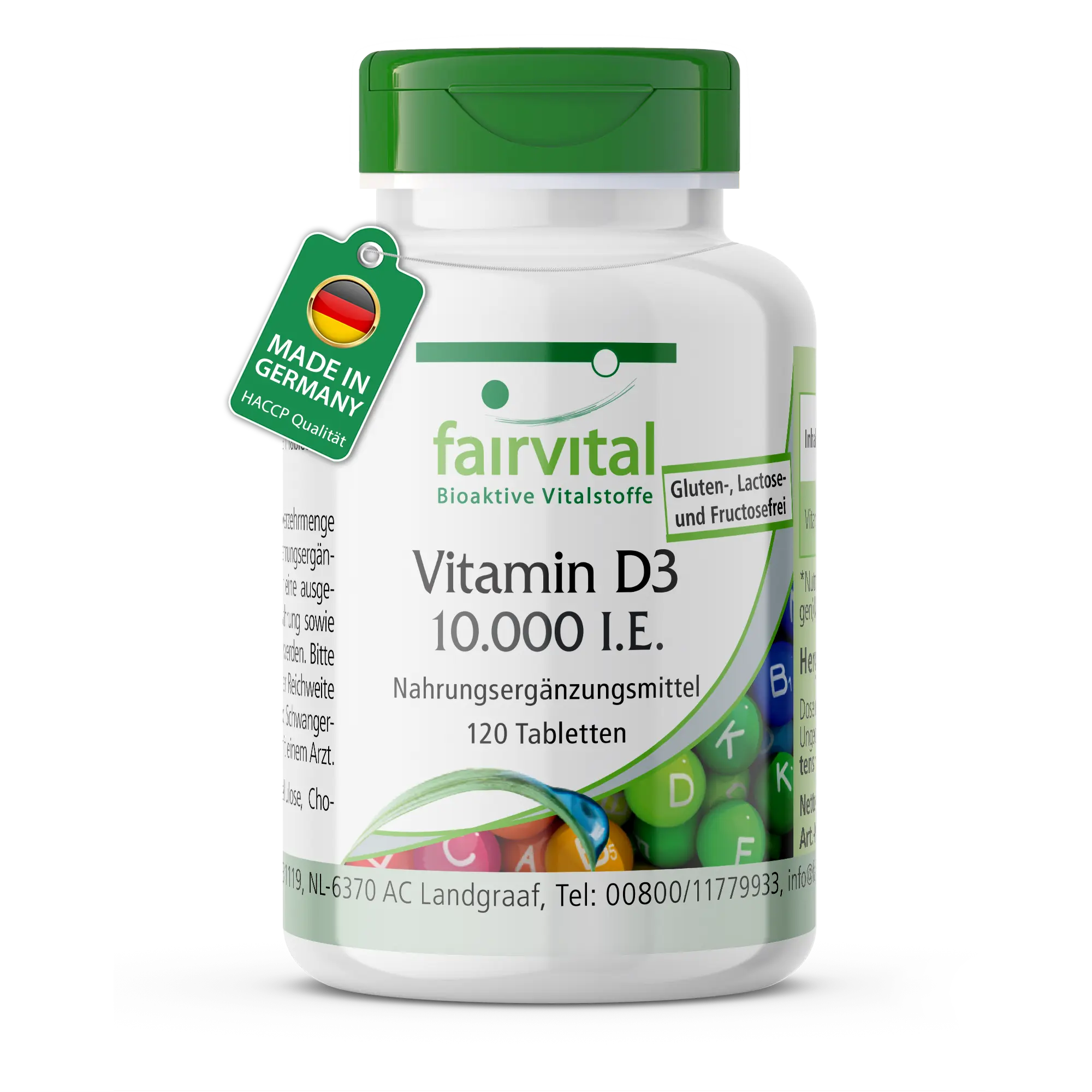 Vitamina D3 10.000 UI - 120 comprimidos - para el sistema inmunitario, la división celular, los músculos y mucho más | Fairvital
