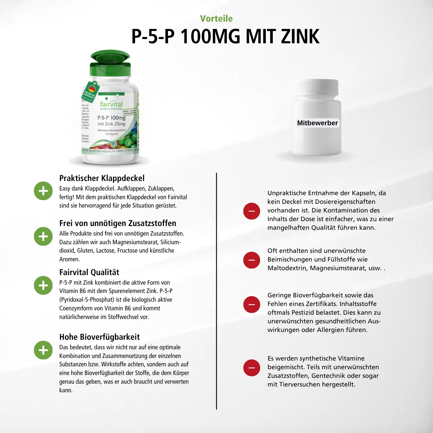 P-5-P 100mg met Zink 25mg - 120 capsules - voor energie, zenuwstelsel en meer - hooggedoseerd en veganistisch | Fairvital