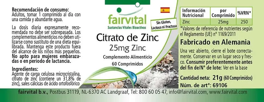 Zinkcitraat met 25 mg zink - 60 tabletten Zinkcitraat met 25 mg zink - 60 tabletten