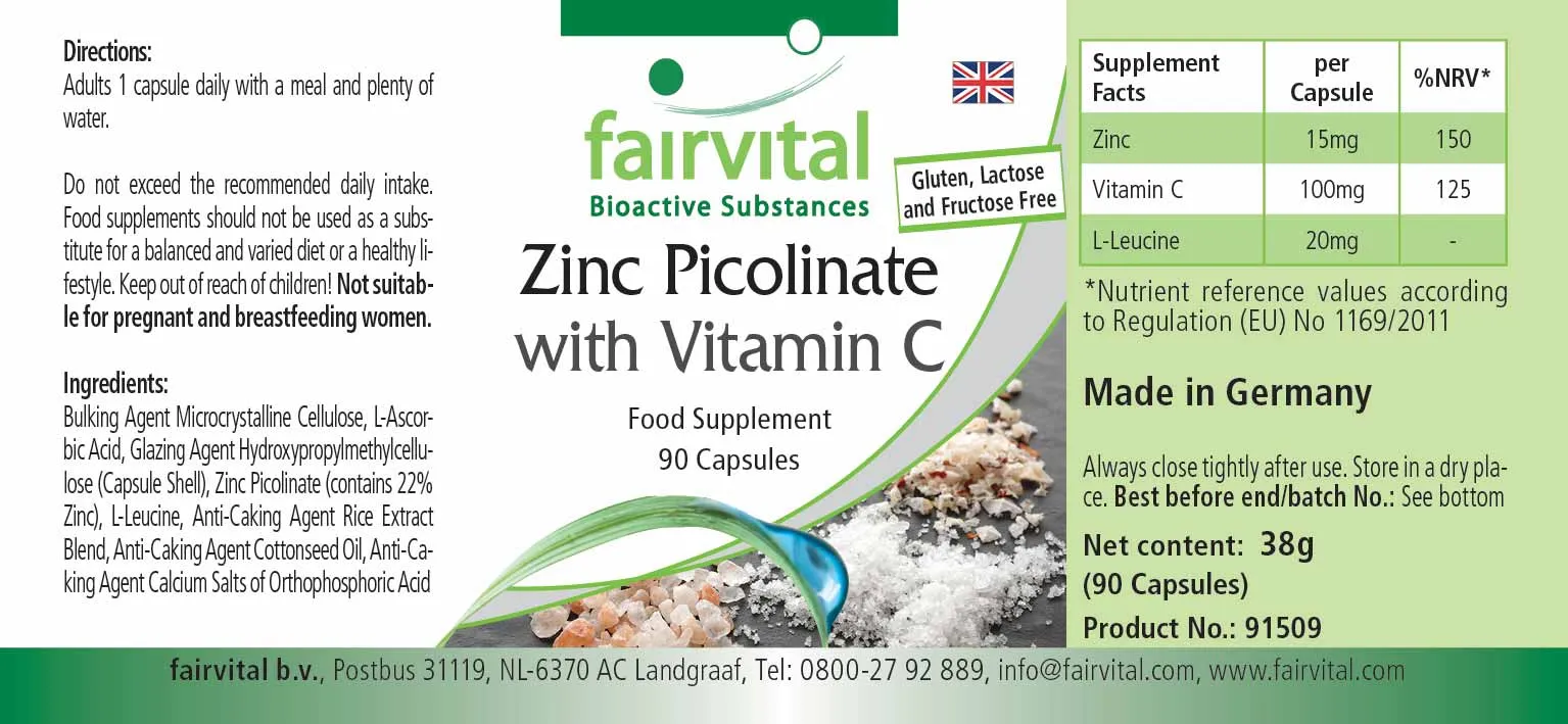 Zinkpicolinaat met vitamine C - 90 capsules