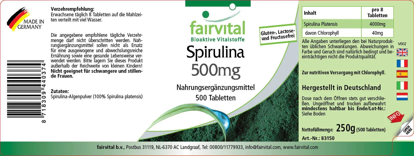 Spirulina 500mg - 500 tabletten Spirulina 500mg - 500 tabletten