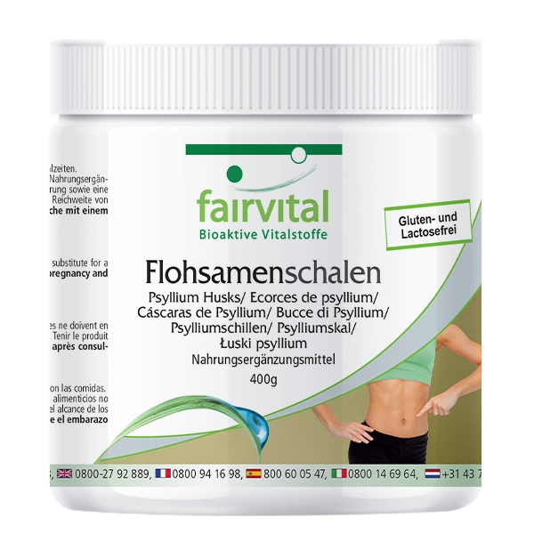 Flohsamenschalen Pulver 400g - Low-Carb - Ballaststoffreich - Psyllium Husks - Hochdosiert und Vegan | Fairvital Flohsamenschalen Pulver 400g - Low-Carb - Ballaststoffreich - Psyllium Husks - Hochdosiert und Vegan | Fairvital
