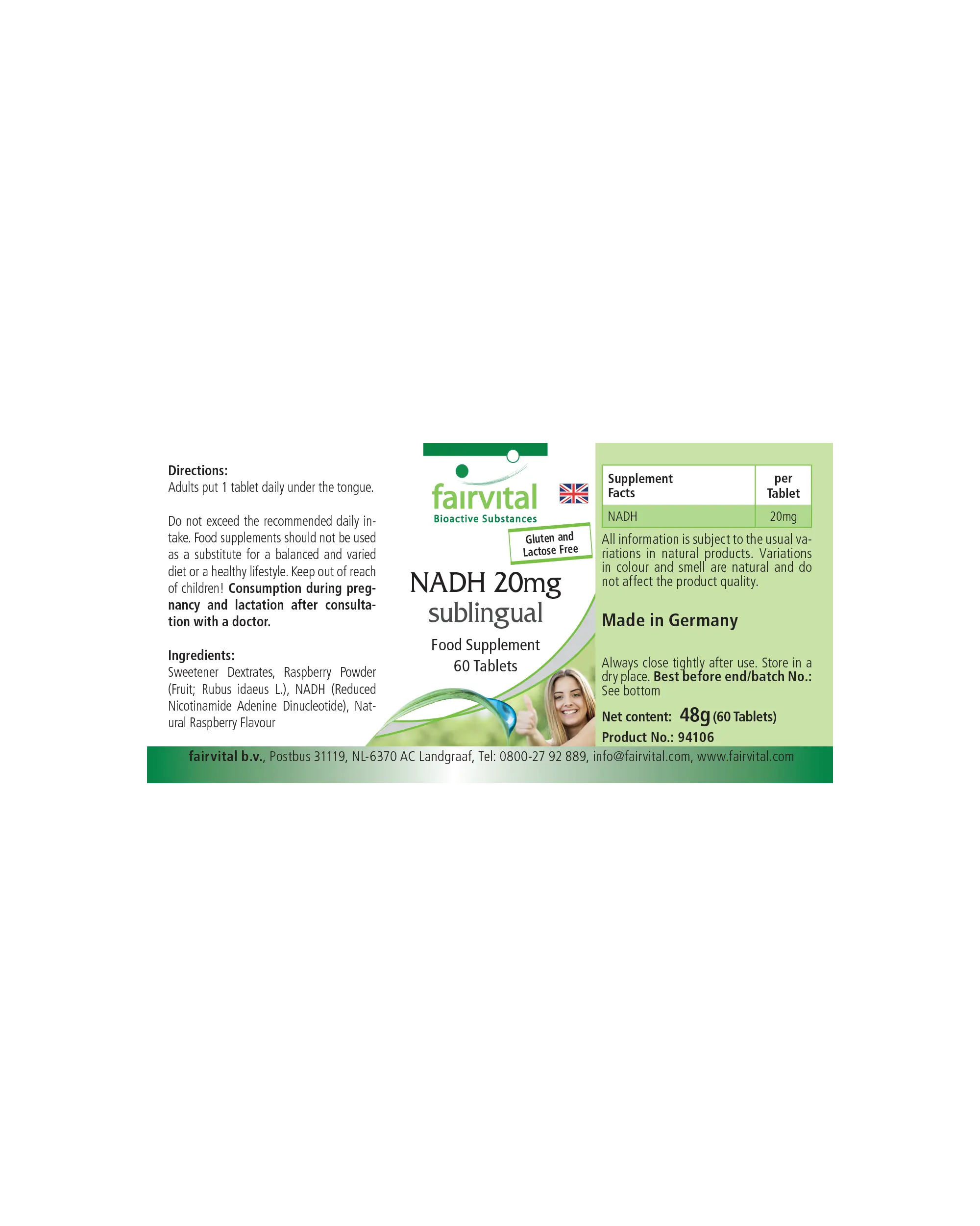 NADH 20mg sublingual – 60 comprimidos