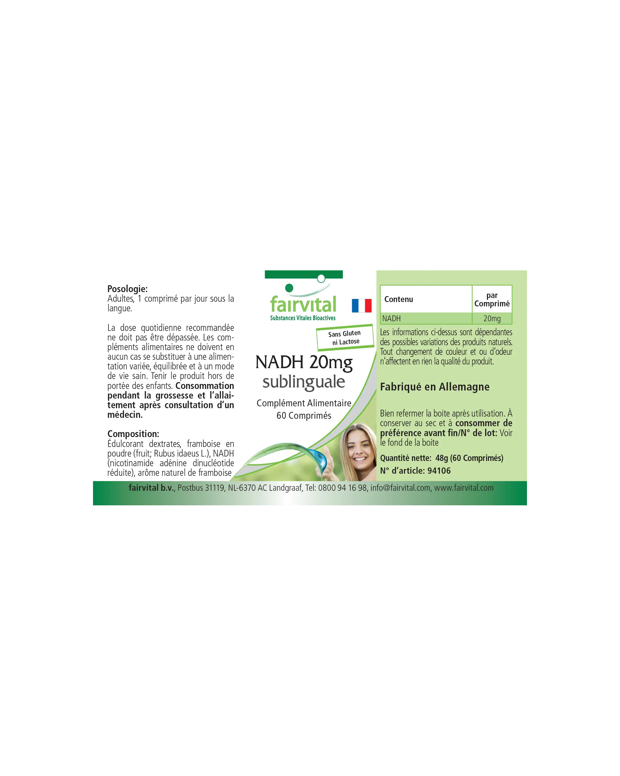 NADH 20mg sublingual – 60 comprimidos