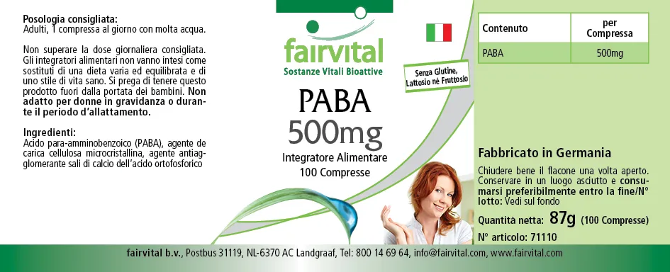 PABA 500mg - 100 tabletten PABA 500mg - 100 tabletten