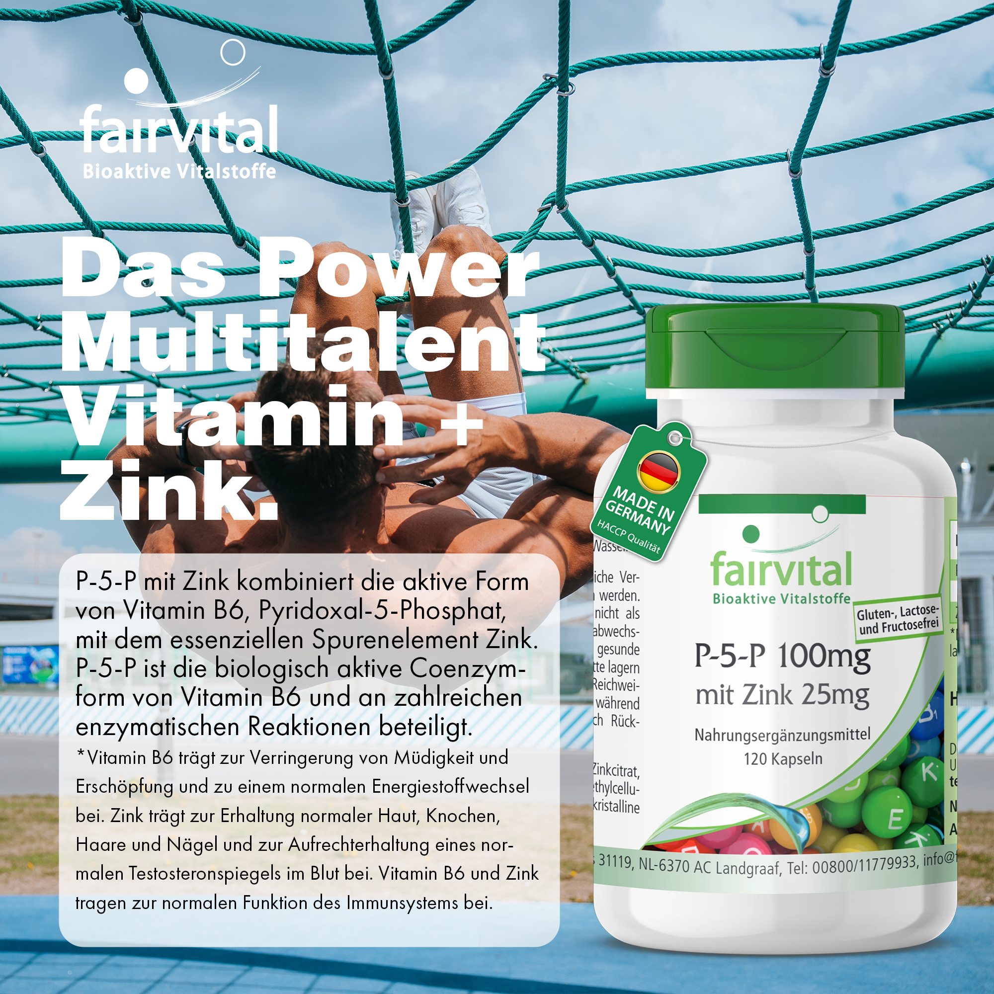 P-5-P 100mg met Zink 25mg - 120 capsules - voor energie, zenuwstelsel en meer - hooggedoseerd en veganistisch | Fairvital