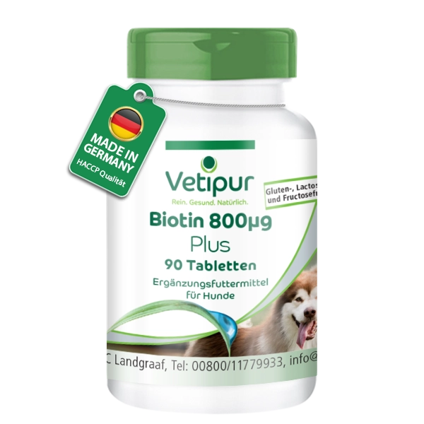 Biotin 800µg with vital substances - 90 tablets for dogs | Vetipur Biotin 800µg with vital substances - 90 tablets for dogs | Vetipur