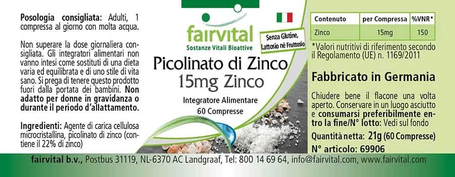 Zinc picolinate containing 15mg zinc - 60 tablets