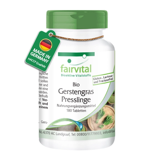 Bio Gerstengras Presslinge - 180 Tabletten - Hoch bioverfügbar - Hochdosiert und Vegan | Fairvital Bio Gerstengras Presslinge - 180 Tabletten - Hoch bioverfügbar - Hochdosiert und Vegan | Fairvital