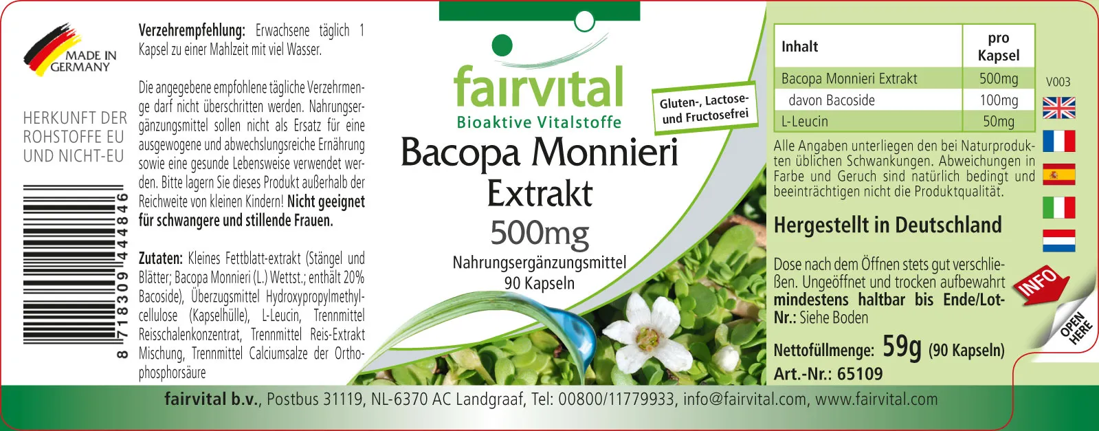 Bacopa Monnieri extract 500mg - 90 capsules Bacopa Monnieri extract 500mg - 90 capsules