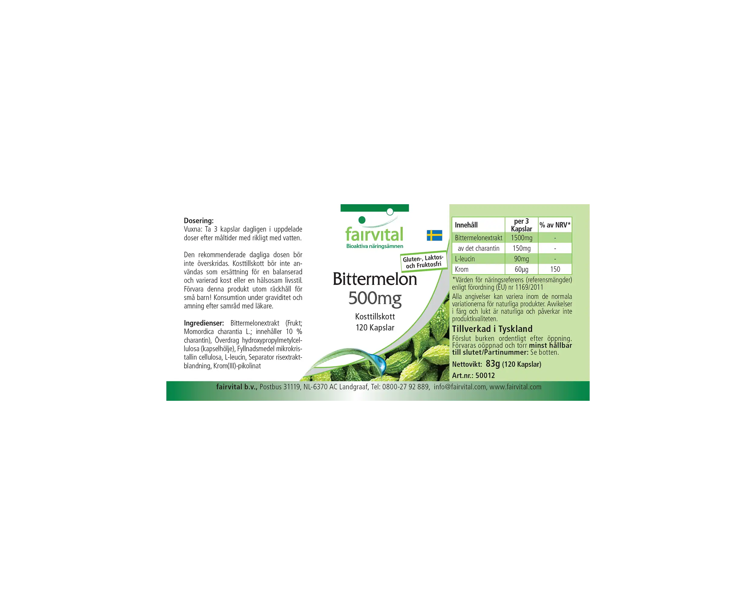 Melón amargo 500mg cromo - 120 cápsulas