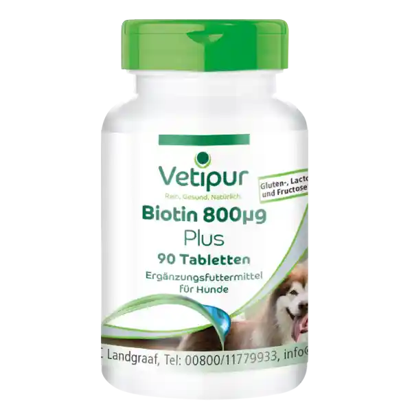 Biotin 800µg with vital substances - 90 tablets for dogs | Vetipur Biotin 800µg with vital substances - 90 tablets for dogs | Vetipur