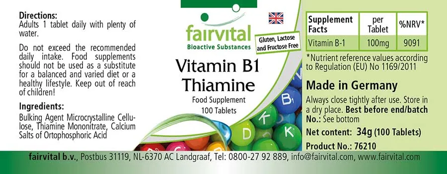 Vitamina B1 Tiamina - 100 Comprimidos
