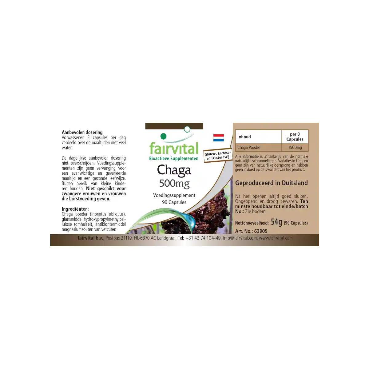 Chaga - geneeskrachtige paddenstoel 500mg - 90 capsules Chaga - geneeskrachtige paddenstoel 500mg - 90 capsules