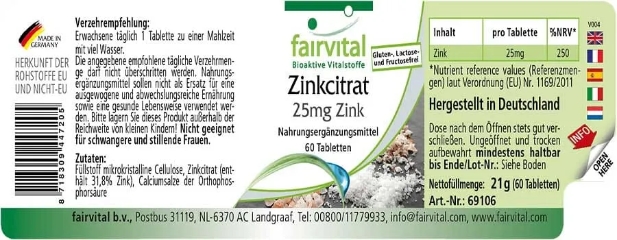 Zinkcitraat met 25 mg zink - 60 tabletten Zinkcitraat met 25 mg zink - 60 tabletten