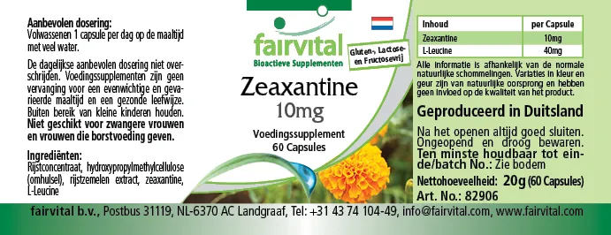 Zeaxanthine 10mg - 60 veganistische capsules Zeaxanthine 10mg - 60 veganistische capsules