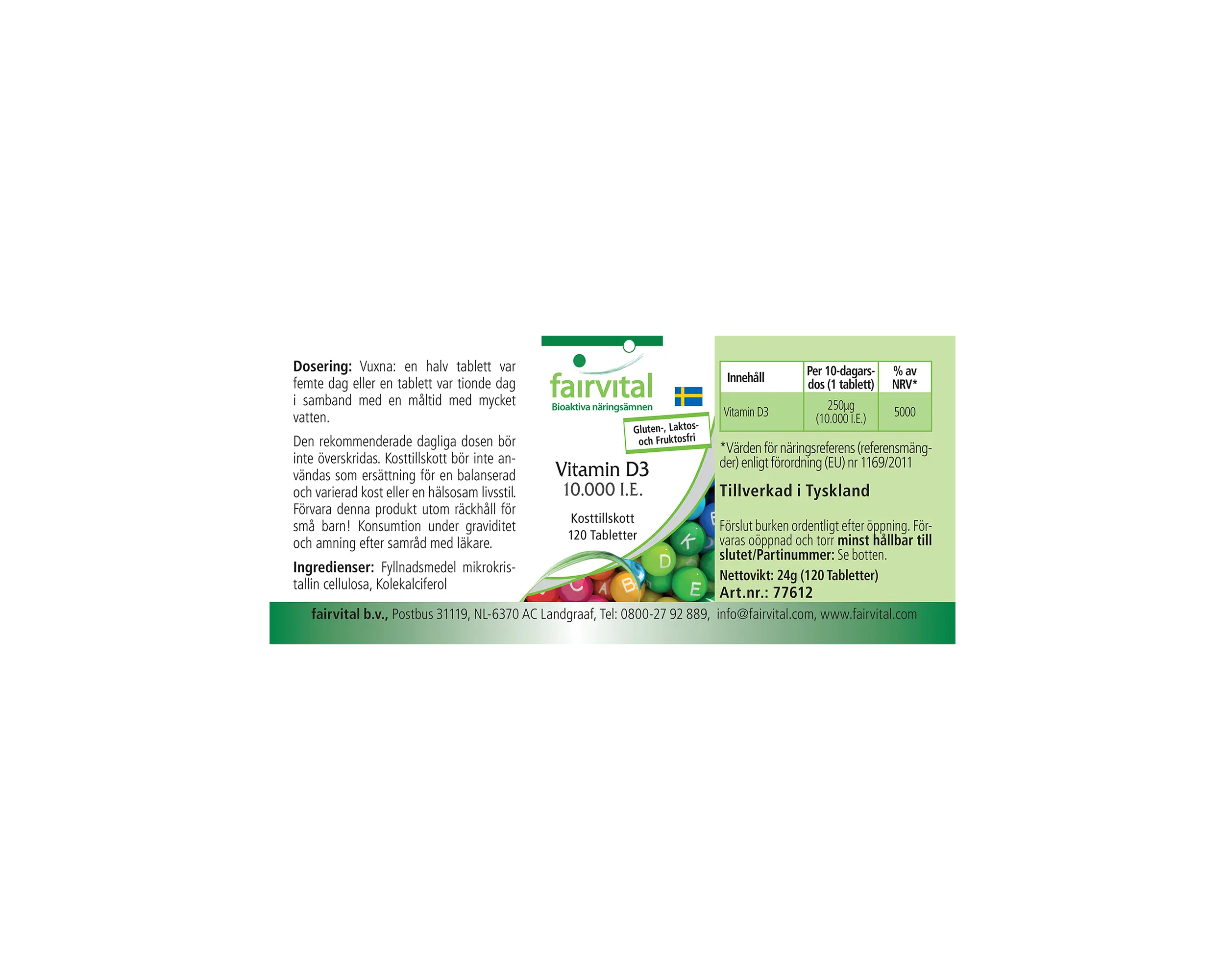 Vitamina D3 10.000 UI - 120 comprimidos - para el sistema inmunitario, la división celular, los músculos y mucho más | Fairvital