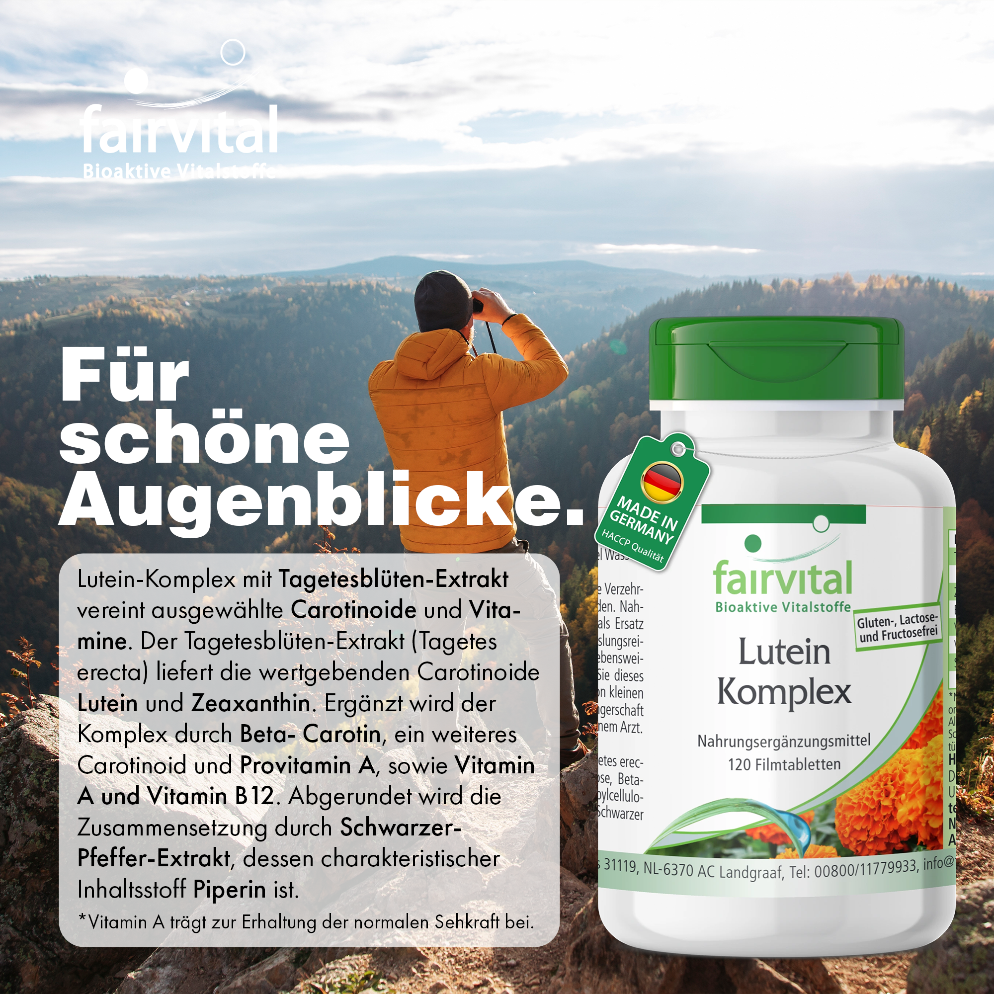 Complexe de lutéine - 120 comprimés pelliculés - hautement dosé et végan | Fairvital