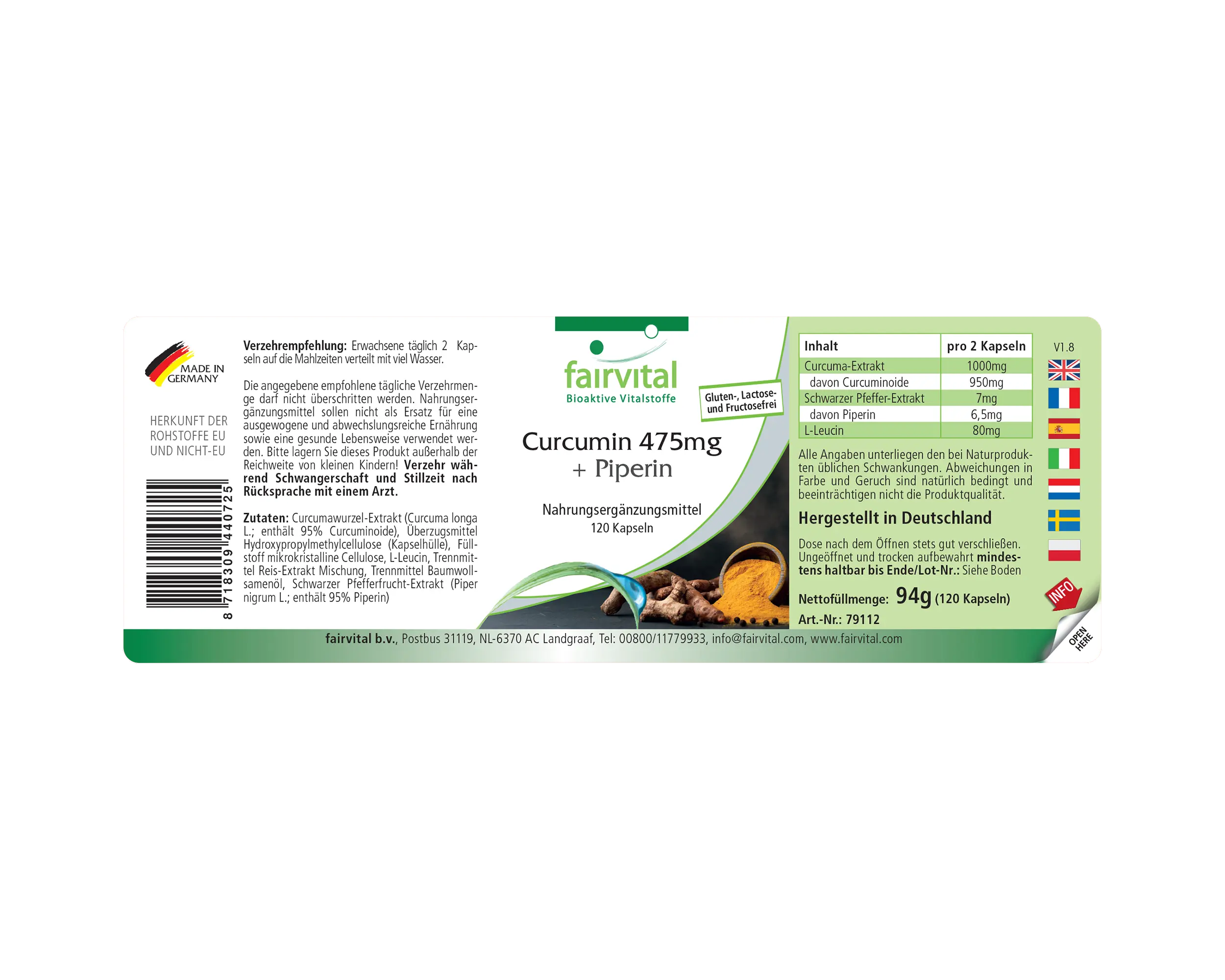 Curcumine 475mg + piperine - 120 Capsules Curcumine 475mg + piperine - 120 Capsules