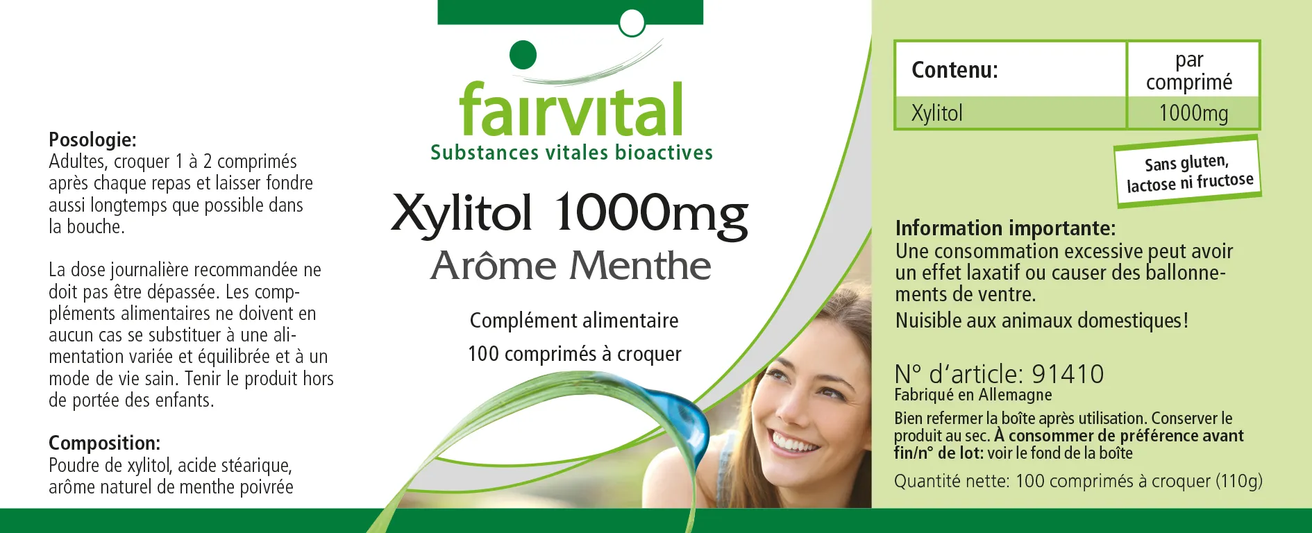 Xylitol 1000mg mint flavoured - 100 chewable tablets