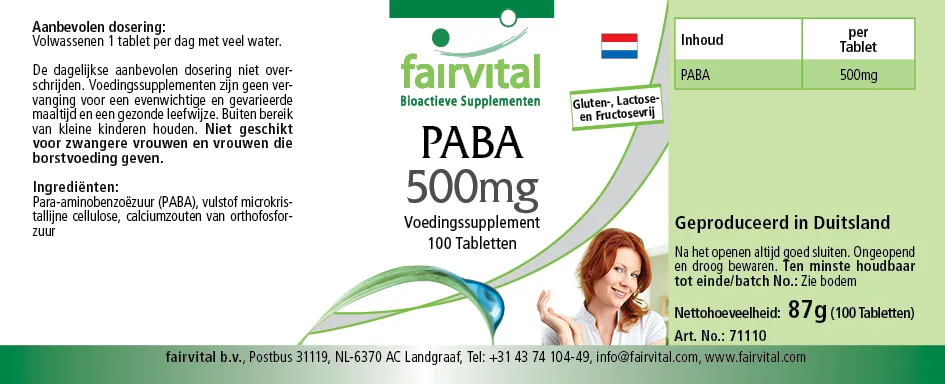 PABA 500mg - Vitamina B-10 - 100 Comprimidos