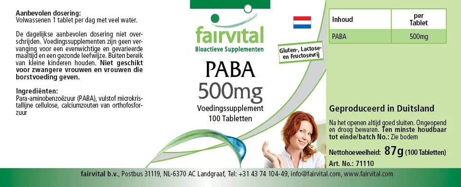 PABA 500mg - 100 tabletten PABA 500mg - 100 tabletten