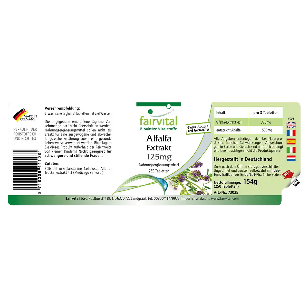 Alfalfa-extract 4:1 125mg - 250 tabletten Alfalfa-extract 4:1 125mg - 250 tabletten