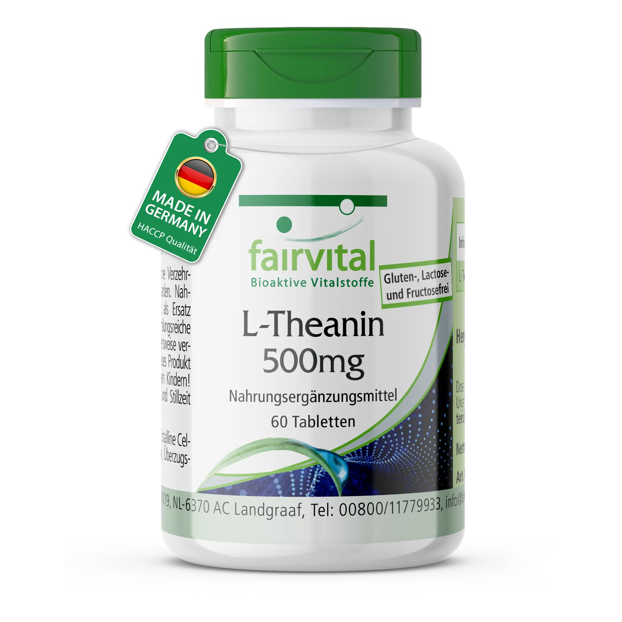 L-Teanina 500mg - 60 compresse - Amminoacido - Facili da deglutire - Ad alto dosaggio e vegana | Fairvital