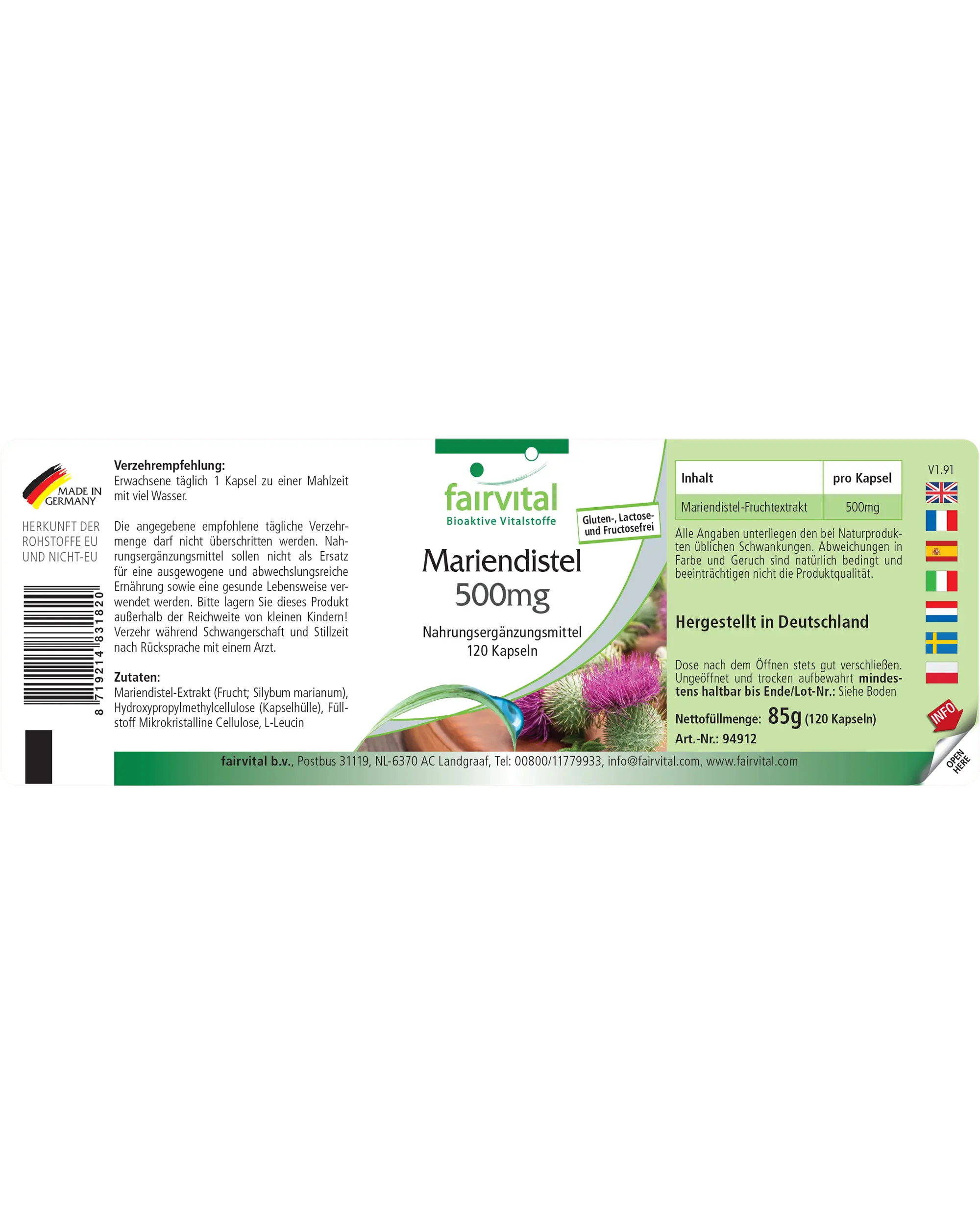 Milk thistle 500 mg – 120 capsules – Silybum marianum – high dosage and vegan | Fairvital