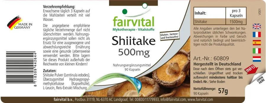 Shiitake 500mg - pure paddenstoel - 90 capsules Shiitake 500mg - pure paddenstoel - 90 capsules