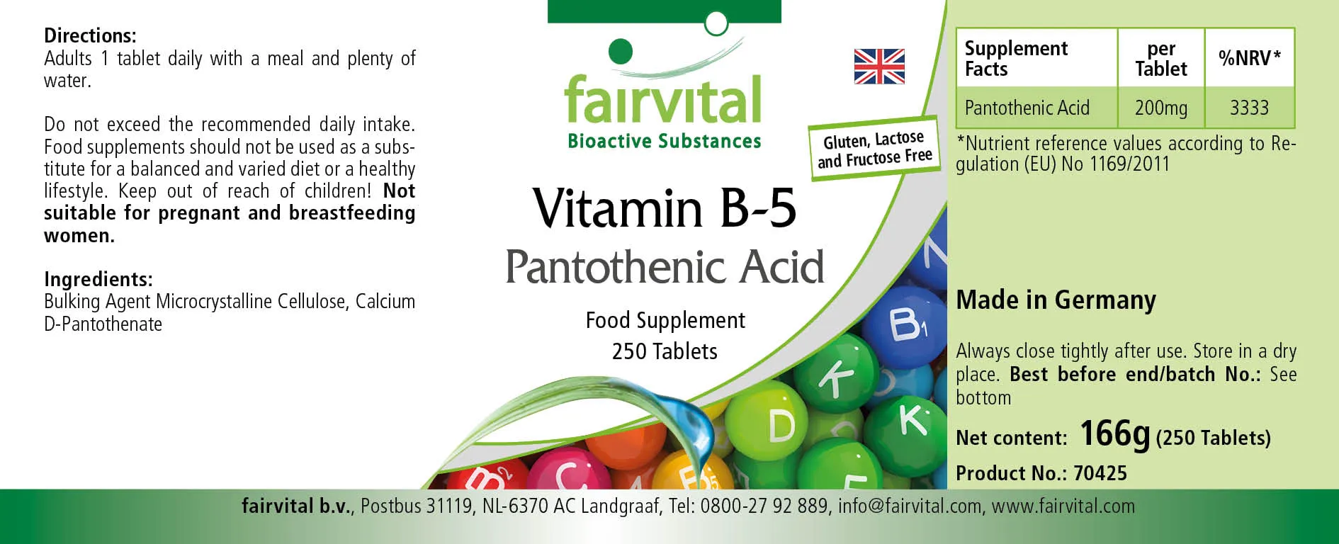 Vitamina B-5 ácido pantoténico 200mg - 250 comprimidos Vitamina B-5 ácido pantoténico 200mg - 250 comprimidos