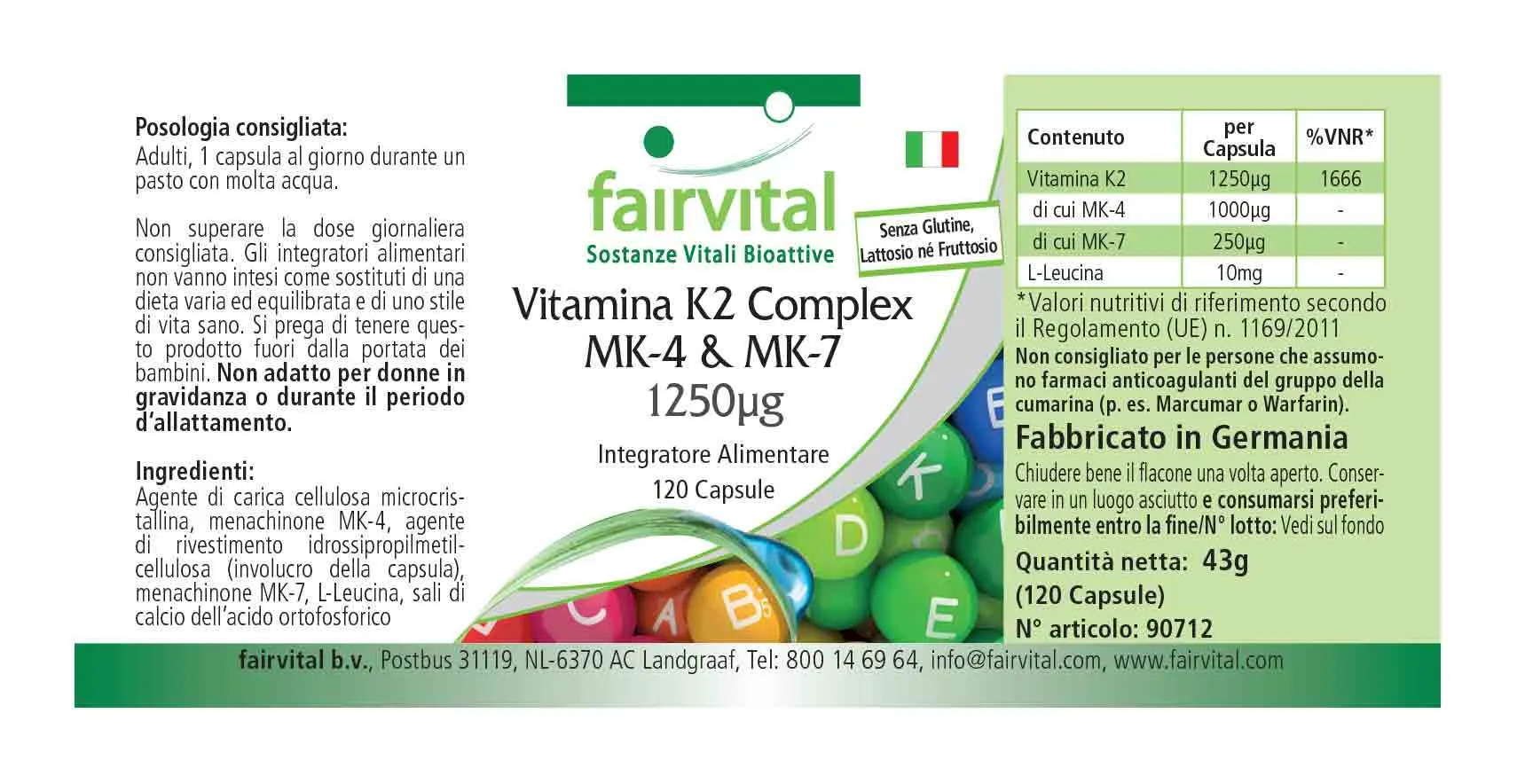 Complejo de Vitamina K2 MK-4 & MK-7 1250Î¼g - 120 Cápsulas