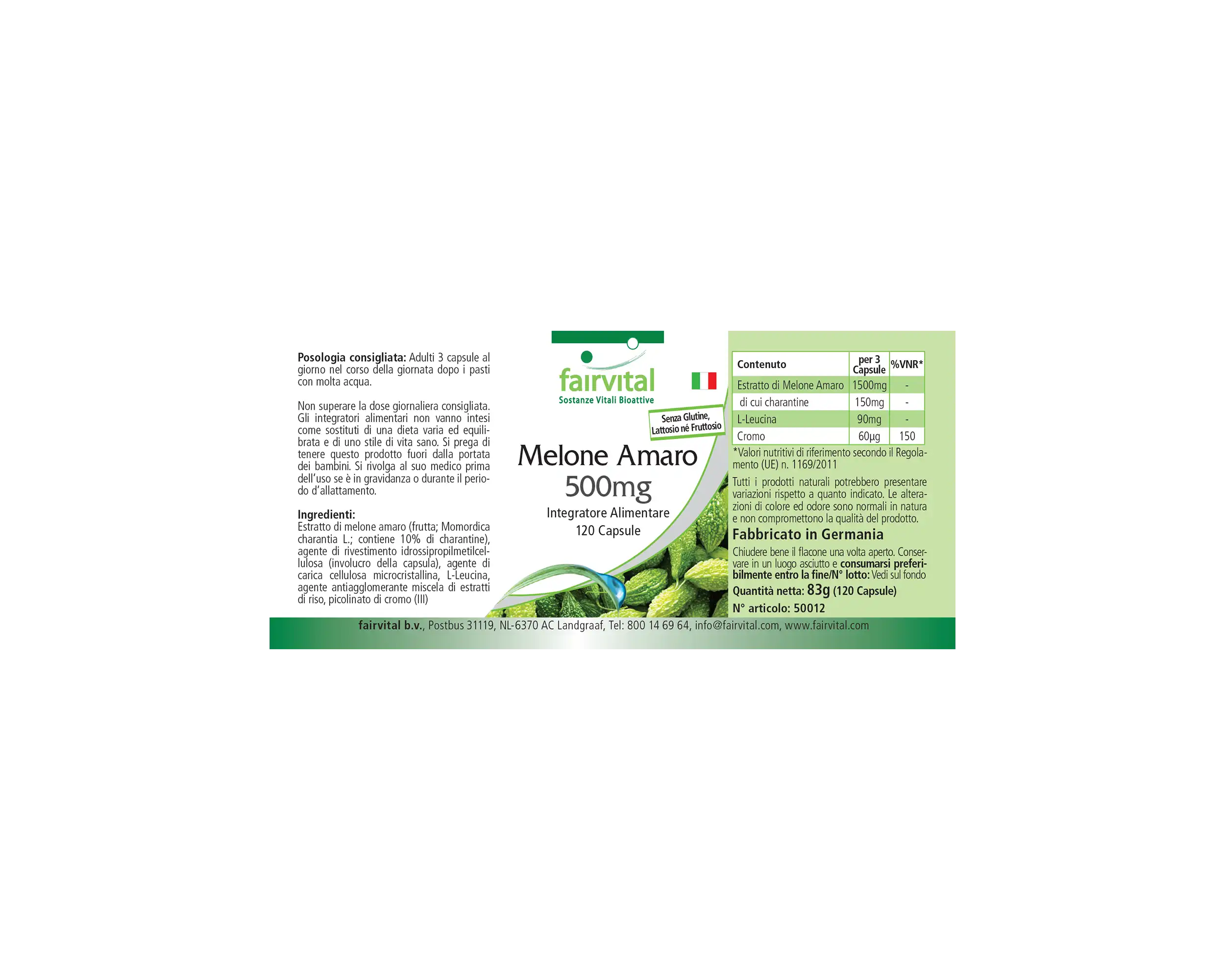 Melón amargo 500mg cromo - 120 cápsulas