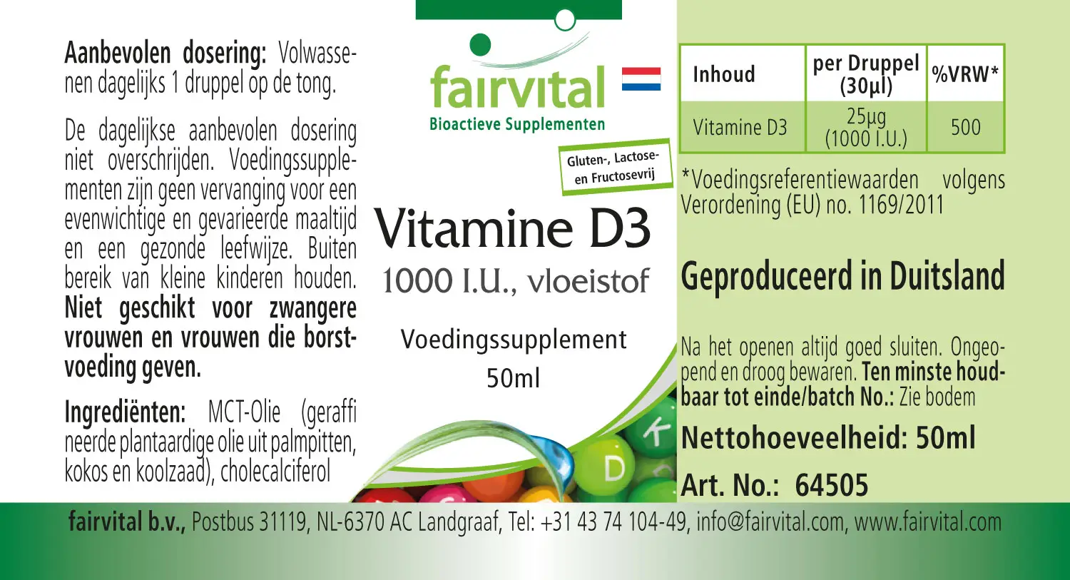 Vitamin D3 liquid – 1000 I.U. per drop – 50ml