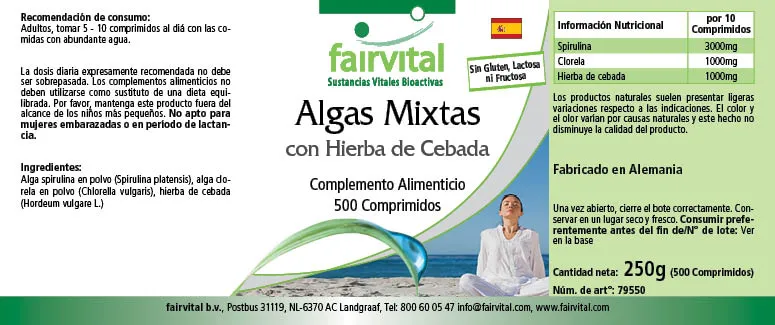 Algas Mixtas con hierba de cebada - 500 comprimidos Algas Mixtas con hierba de cebada - 500 comprimidos