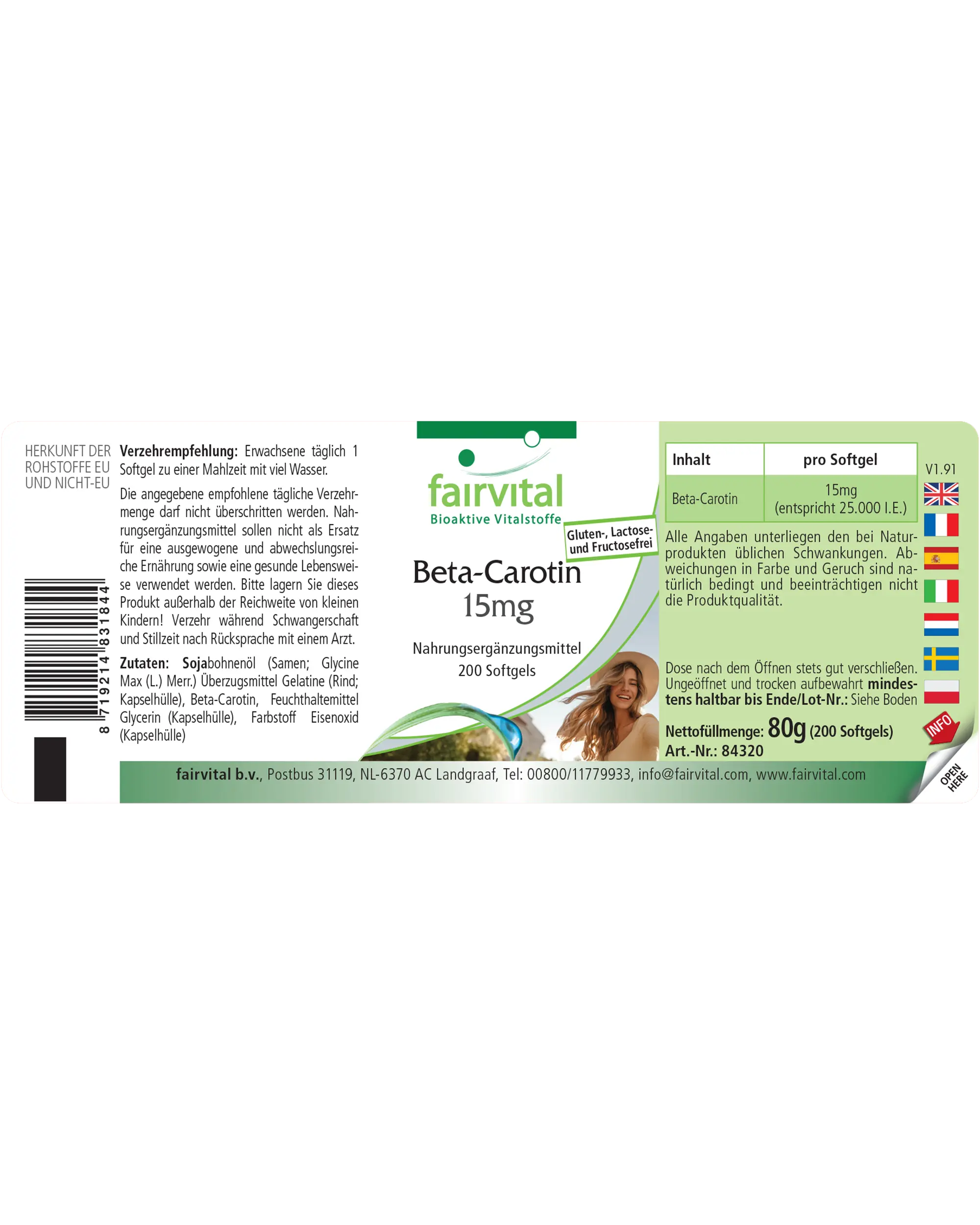 Beta-Carotene 15mg - 200 Softgels - High Dose | Fairvital