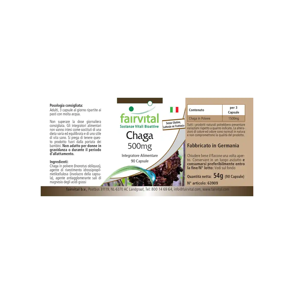 Chaga - geneeskrachtige paddenstoel 500mg - 90 capsules Chaga - geneeskrachtige paddenstoel 500mg - 90 capsules