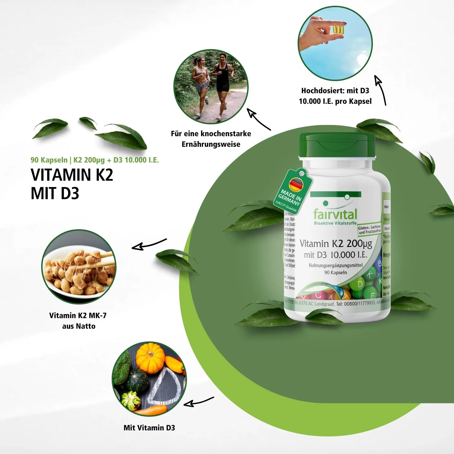 Vitamine K2 200µg avec D3 10.000 U.I. - 90 gélules