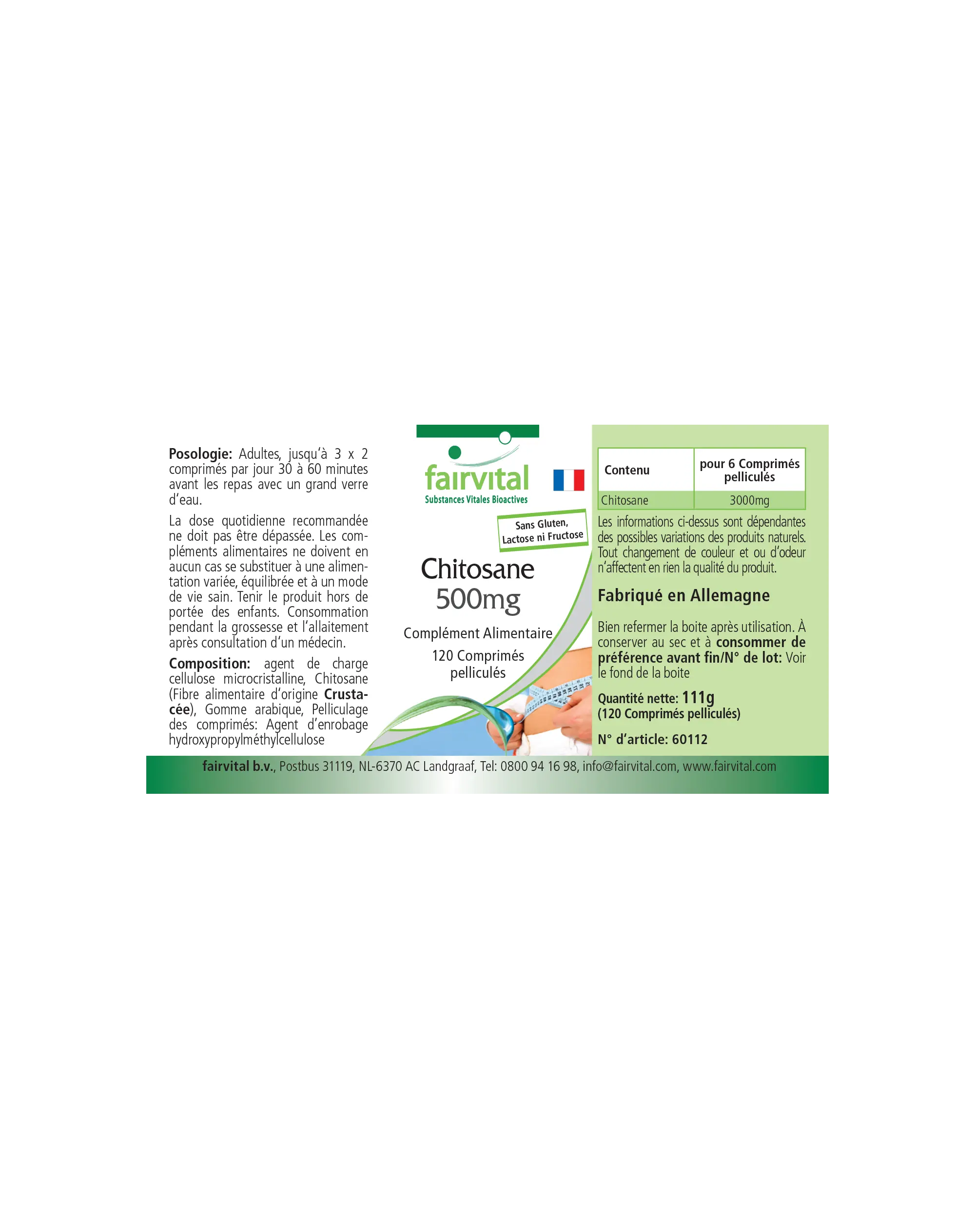 Chitosan 500mg - 120 filmomhulde tabletten - 3000mg per dagelijkse dosering - natuurlijke vezel - hoge dosering - gemakkelijk door te slikken | Fairvital