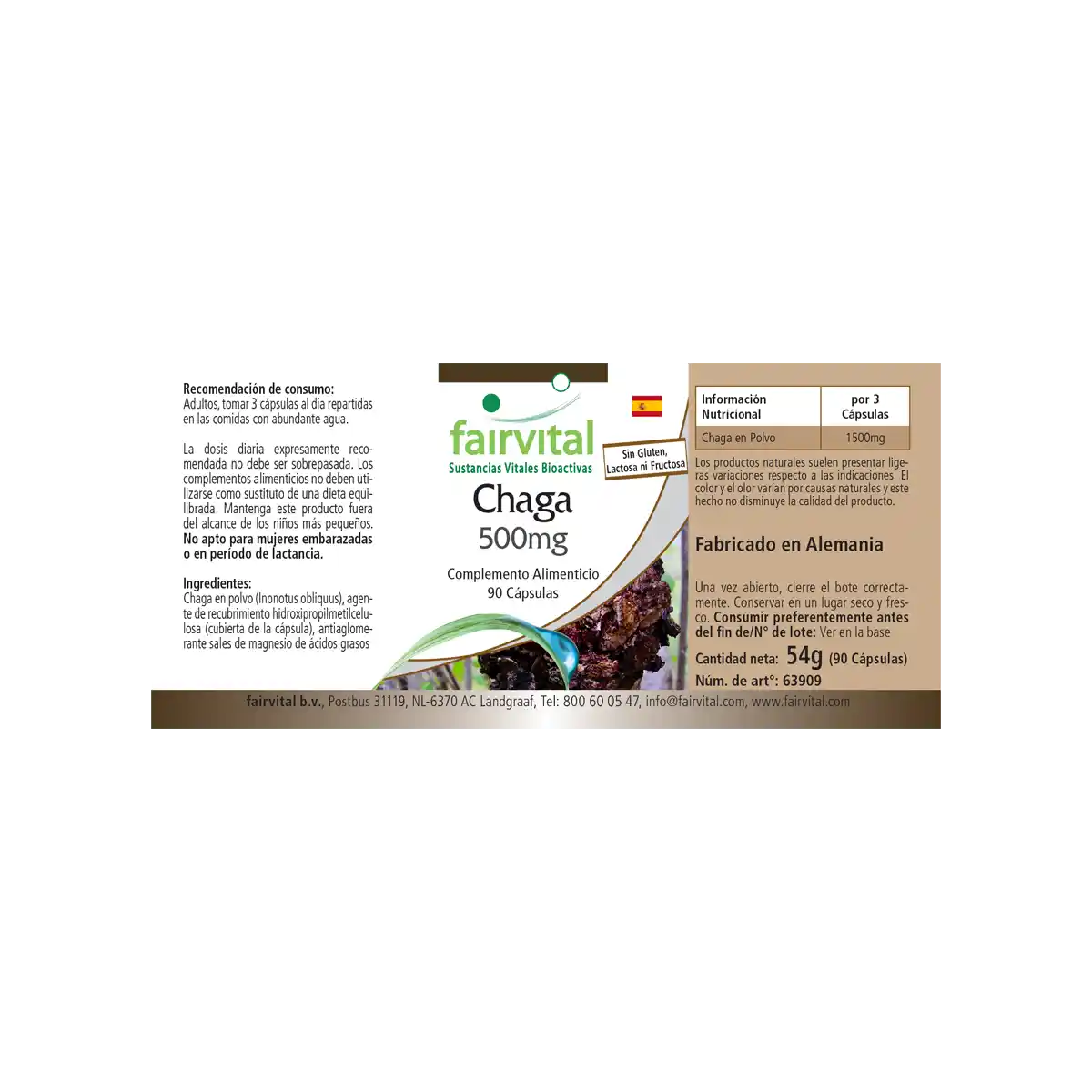 Chaga - geneeskrachtige paddenstoel 500mg - 90 capsules Chaga - geneeskrachtige paddenstoel 500mg - 90 capsules