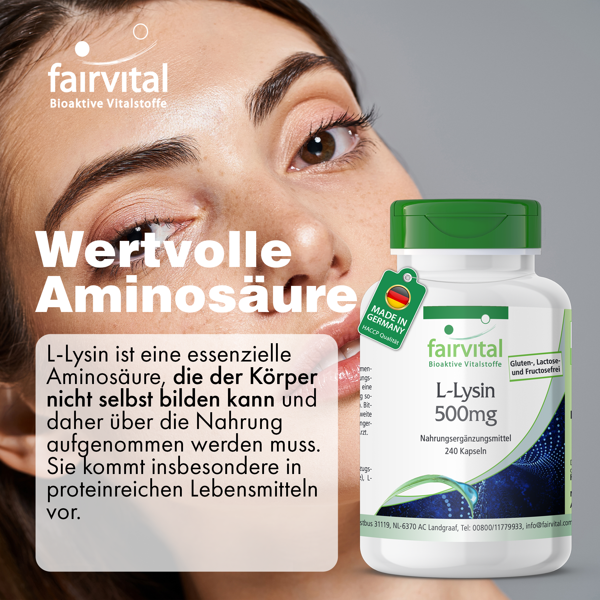 L-Lysine 500mg - 240 capsules - Veganistisch | Fairvital