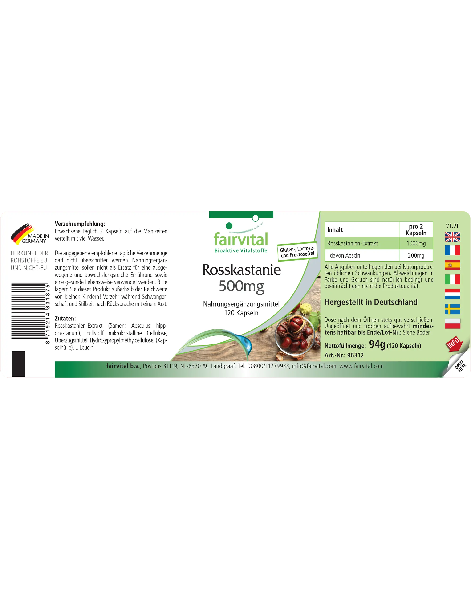 Horse Chestnut 500mg - 120 Capsules - Aesculus hippocastanum - with 20% Aescin - High Dose | Fairvital