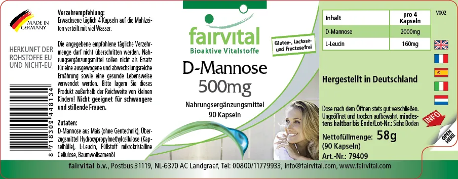 D-mannose 500mg - 90 capsules D-mannose 500mg - 90 capsules