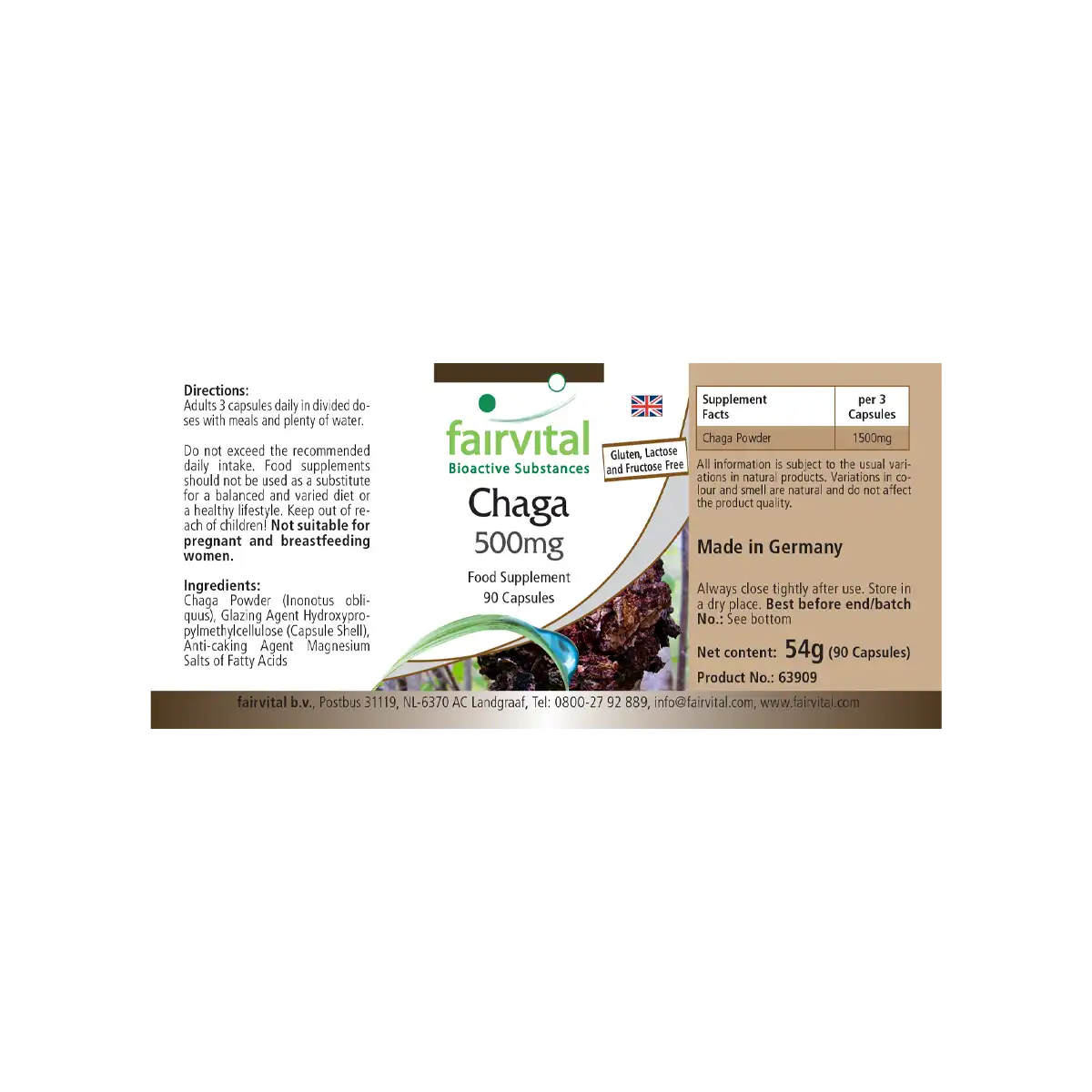 Chaga - geneeskrachtige paddenstoel 500mg - 90 capsules Chaga - geneeskrachtige paddenstoel 500mg - 90 capsules