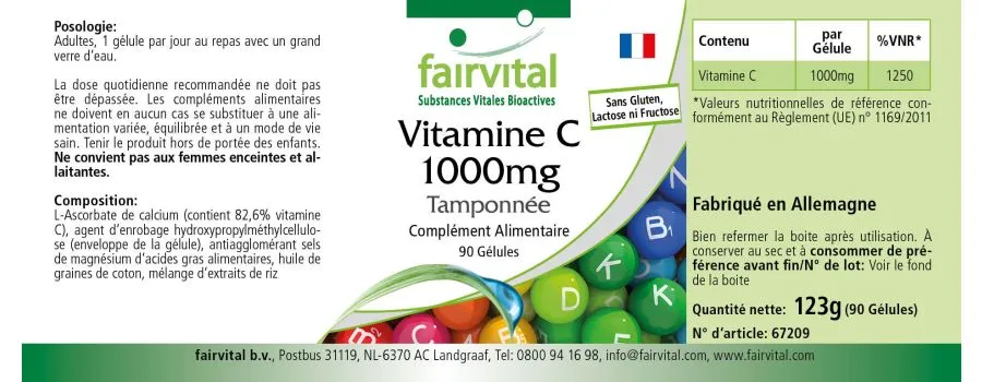 Vitamine C 1000mg tamponnée - 90 gélules Vitamine C 1000mg tamponnée - 90 gélules