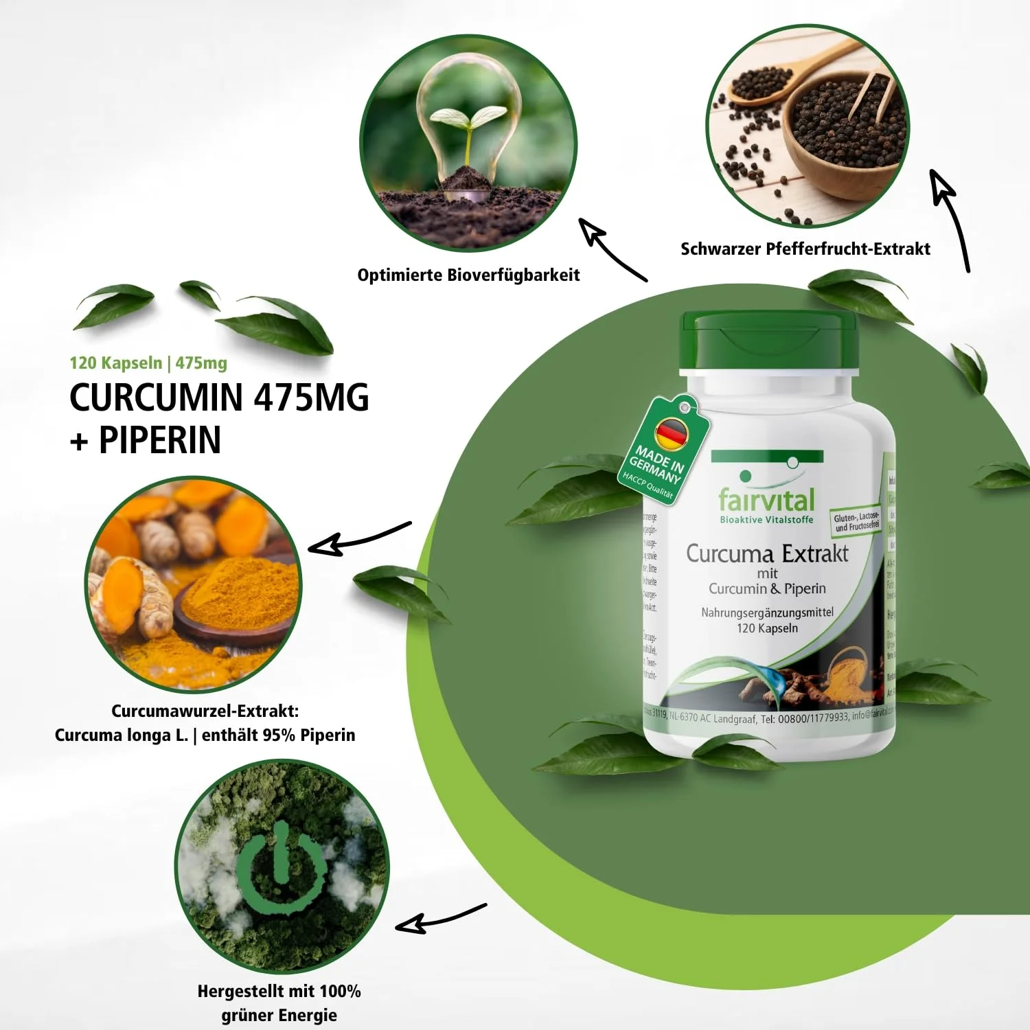Curcumin 475mg + Piperine - 120 Capsules